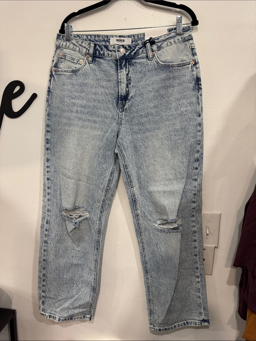 Mica Light Blue Straight Leg Jeans with Knee Distress